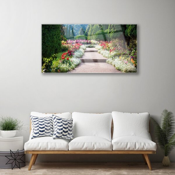 Skleneny obraz Park kvety schody záhrada 100x50 cm 2 Prívesky