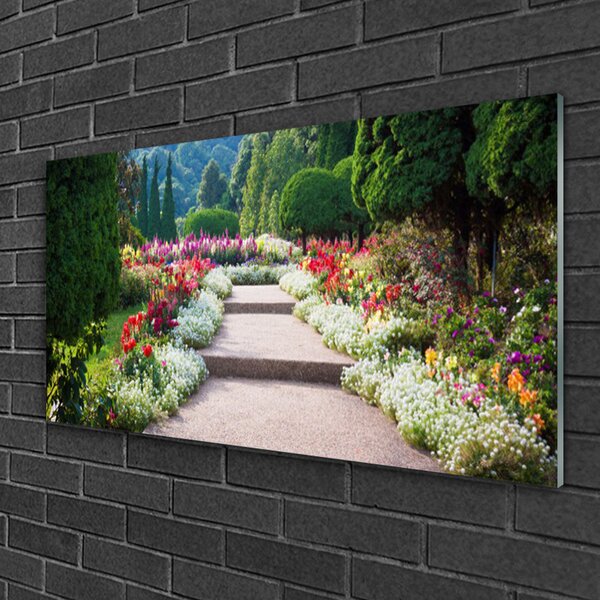 Skleneny obraz Park kvety schody záhrada 100x50 cm 2 Prívesky