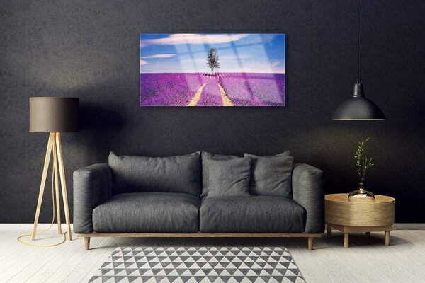 Skleneny obraz Pole levanduľa lúka strom 100x50 cm 2 Prívesky