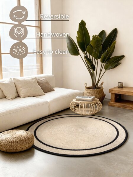 Koberec Hanse Home LINA prírodný / slonia kosť / čierny kruh