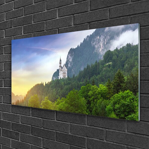 Skleneny obraz Zámok v horách les príroda 100x50 cm 2 Prívesky