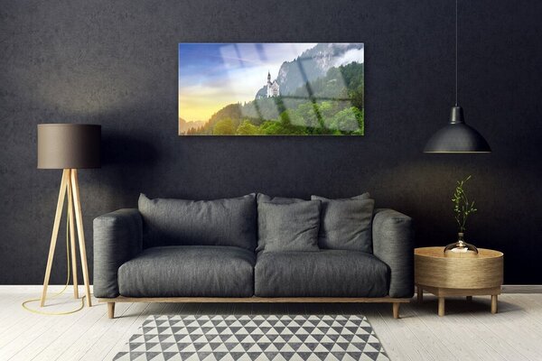 Skleneny obraz Zámok v horách les príroda 100x50 cm 2 Prívesky