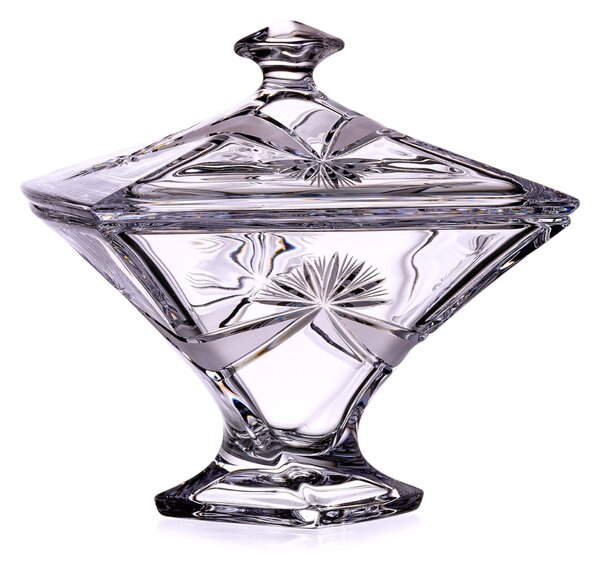 Bohemia Crystal Ručne brúsená dóza s viečkom Mašľa 225mm