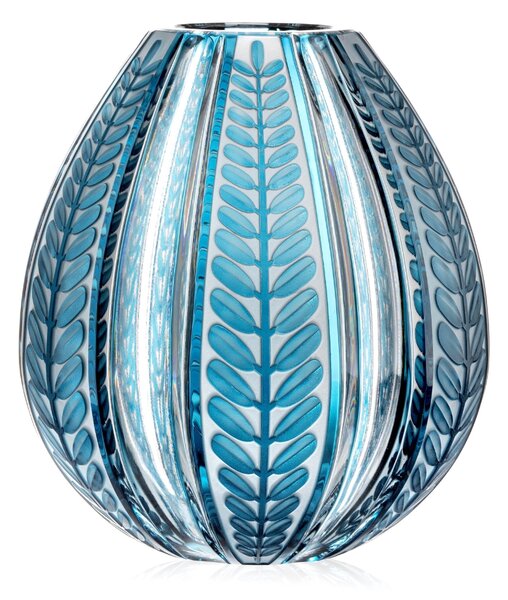 Bohémia Crystal Ručne brúsená váza Paprade Azur 210mm