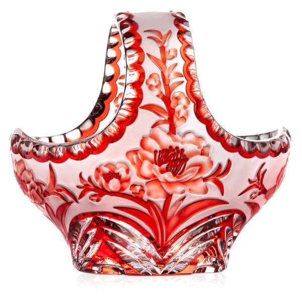 Bohemia Crystal Ručne brúsený košík Sakura Rubín 205mm
