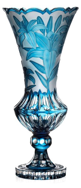 Bohémia Crystal Ručne brúsená váza Ľalia Azur 430mm