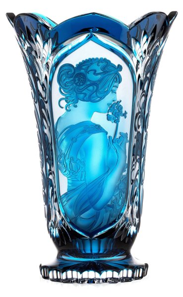 Bohemia Crystal Ručne brúsená váza Primrose Feather Azur 305mm