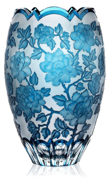 Bohémia Crystal Ručne brúsená váza Wild Rose Azur 305mm