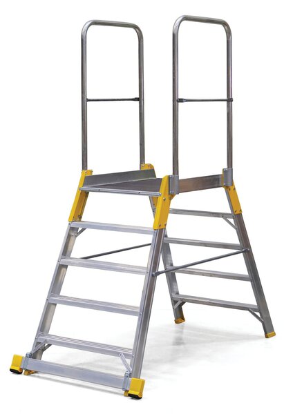 Hliníkový mostík, rebrík s plošinou, obojstranný ALVE FORTE, 2x5 priečky, výška plošiny 1,04 m