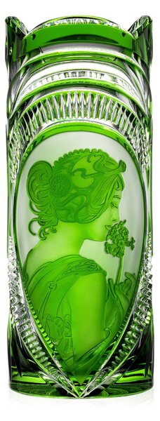 Bohémia Crystal Ručne brúsená váza Primerose Feather Zelená 300mm
