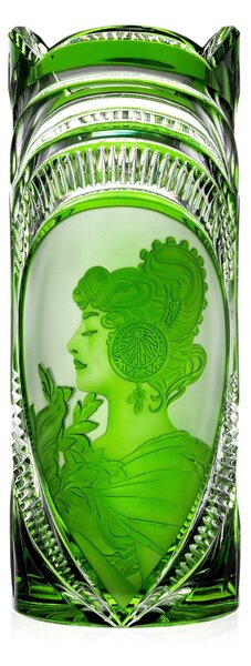 Bohémia Crystal Ručne brúsená váza Primerose Feather Zelená 300mm