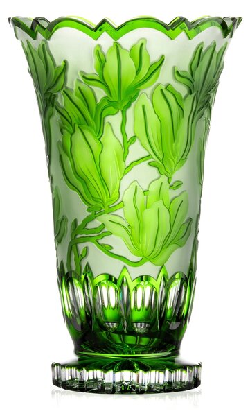 Bohemia Crystal Ručne brúsená váza Magnolia Zelená 305mm