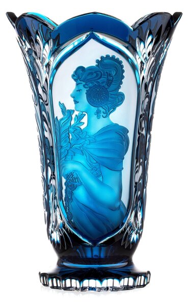 Bohemia Crystal Ručne brúsená váza Primrose Feather Azur 305mm