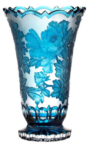 Bohémia Crystal Ručne brúsená váza Peony Azur 305mm