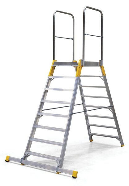 Hliníkový mostík, rebrík s plošinou, obojstranný ALVE FORTE, 2x8 priečky, výška plošiny 1,68 m