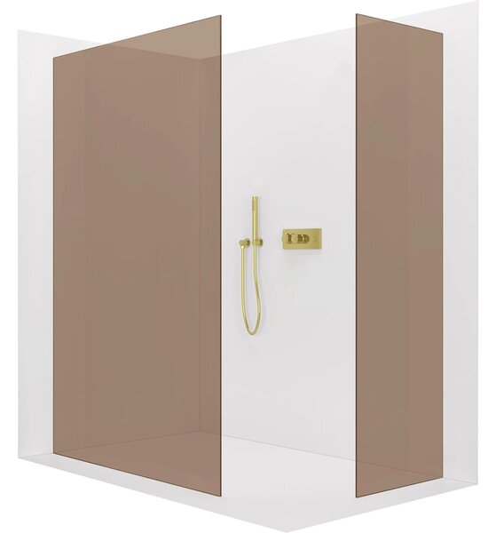 CERANO - Sprchová zástena Walk-in Crystal TL/P - 8 mm - bezvzperový systém - zlatá, bronzové sklo - 90x50x200 cm