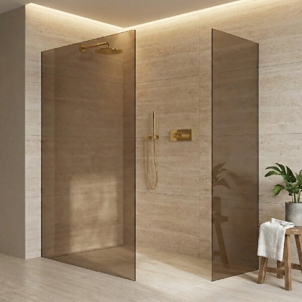 CERANO - Sprchová zástena Walk-in Crystal TL/P - 8 mm - bezvzperový systém - zlatá, bronzové sklo - 90x50x200 cm