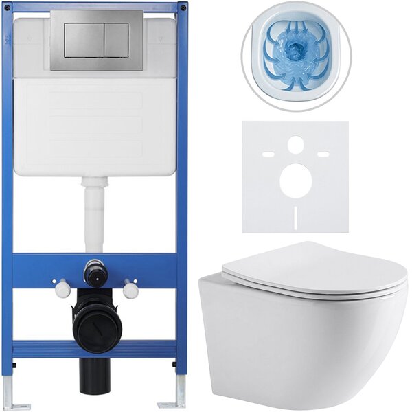CERANO - Kompletný podomietkový WC set Lite/Cesso - biela lesklá - WC tlačidlo Classic, tmavo šedá - predstenová inštalácia / sadrokartón - 49x36 cm