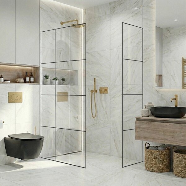 CERANO - Sprchová zástena Walk-in Crystal TL/P - 8 mm - bezvzperový systém - zlatá, industriálne sklo - 160x100x200 cm