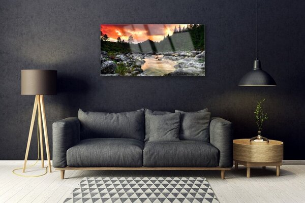 Skleneny obraz Jazero kamene les príroda 100x50 cm 2 Prívesky