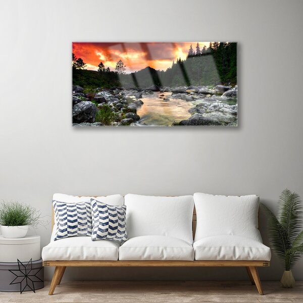 Skleneny obraz Jazero kamene les príroda 100x50 cm 2 Prívesky