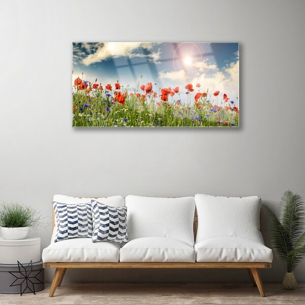 Skleneny obraz Lúka kvety slnko príroda 100x50 cm 2 Prívesky