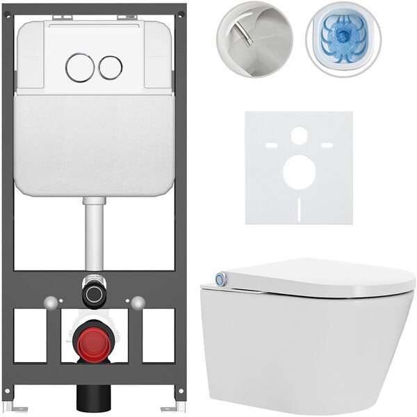 CERANO - Závesné WC s bidetom Cronus Standard - biela lesklá - tlačidlo Prime/Dualo, biele - závesné - predstenová inštalácia / sadrokartón - 59,3x38…
