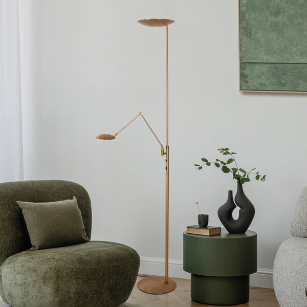 Steinhauer LED stojacia lampa osvetľujúca strop Daphne 2 +, na citanie, bronzová, Hnedá / staromosadz, Obývacia izba / jedáleň, kov, Moderný, Zemné bodové svetlo