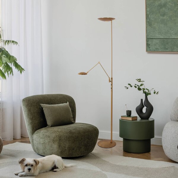Steinhauer LED stojacia lampa osvetľujúca strop Daphne 2 +, na citanie, bronzová, Hnedá / staromosadz, Obývacia izba / jedáleň, kov, Moderný, Zemné bodové svetlo
