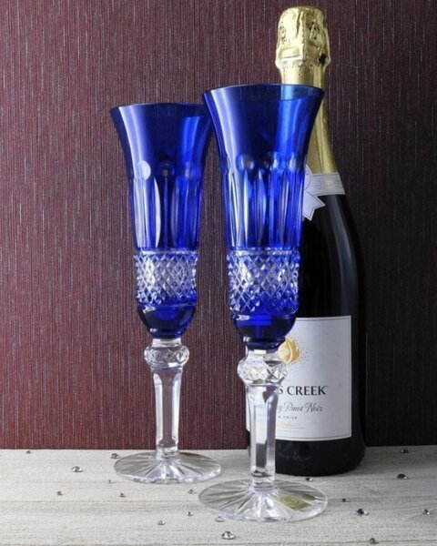 Bohemia Crystal Brúsené poháre na šampanské Tomy modrá 155 ml (set po 6 ks)