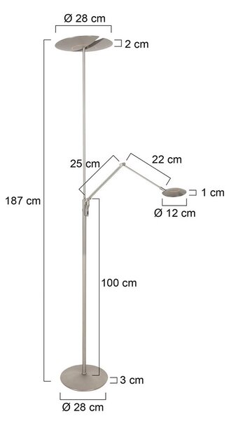 Steinhauer LED stojacia lampa Zenith 2, oceľ, na citanie, diaľkové ovládanie, Hliník / sivá / zinok, Obývacia izba / jedáleň, kov, Moderný, Zemné bodové svetlo