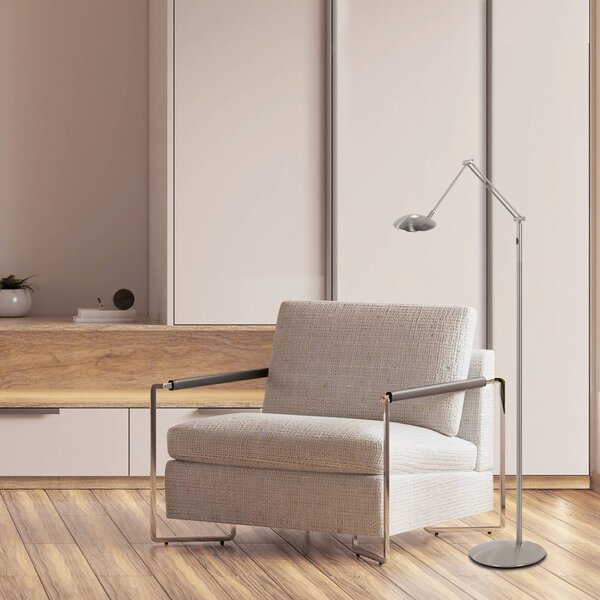 Steinhauer LED stojacia lampa Daphne 2, 1-pl., oceľ, diaľkové ovládanie, Hliník / sivá / zinok, Obývacia izba / jedáleň, kov, Moderný, Svetlo na čítanie