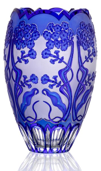 Bohémia Crystal Ručne brúsená váza Secesia Modrá 305mm