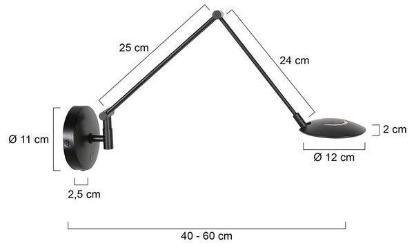 Steinhauer LED nástenné svetlo Zenith 2 s ramenom, čierna, kov, zástrčka, Čierna, Obývacia izba / jedáleň, kov, Moderný, Nástenné svietidlo