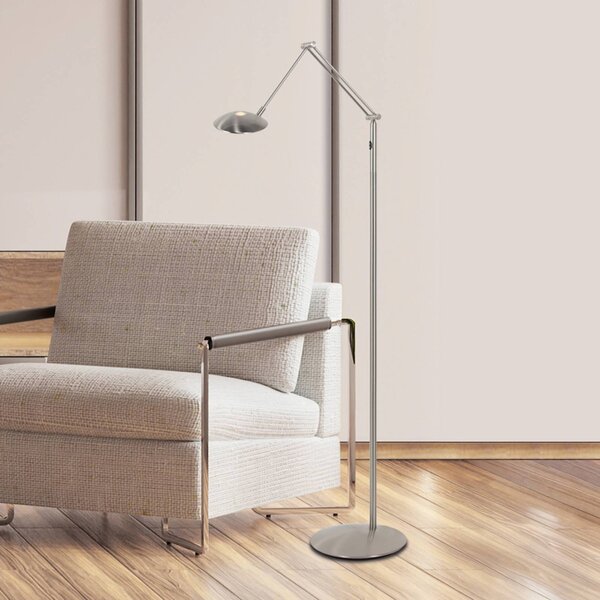 Steinhauer LED stojacia lampa Daphne 2, 1-pl., oceľ, diaľkové ovládanie, Hliník / sivá / zinok, Obývacia izba / jedáleň, kov, Moderný, Svetlo na čítanie