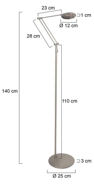 Steinhauer LED stojacia lampa Zenith2, 1-pl. žiarovka, oceľ, diaľkové ovládanie, Hliník / sivá / zinok, Obývacia izba / jedáleň, kov, Moderný, Svetlo na čítanie