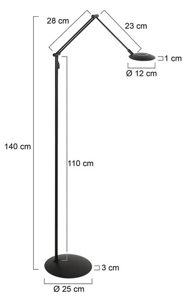 Steinhauer LED stojacia lampa Zenith2, 1-pl. žiarovka, čierna, diaľkové ovládanie, Čierna, Obývacia izba / jedáleň, kov, Moderný, Svetlo na čítanie