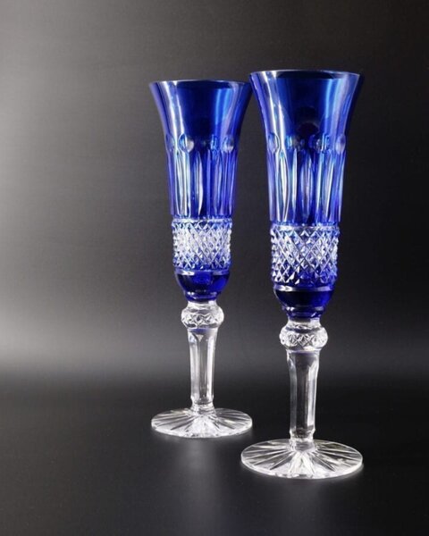 Bohemia Crystal Brúsené poháre na šampanské Tomy modrá 155 ml (set po 6 ks)