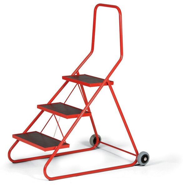 Oceľové mobilné schodíky, 3 stupne, výška plošiny 63 cm