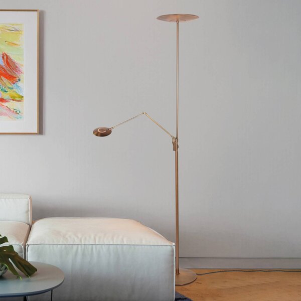 Steinhauer LED stojacia lampa Zenith 2 v bronzovej farbe, na citanie, diaľkové, Hnedá / staromosadz, Obývacia izba / jedáleň, kov, Moderný, Zemné bodové svetlo