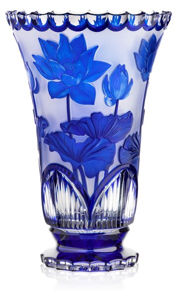 Bohémia Crystal Ručne brúsená váza Lotos Modrá 305mm