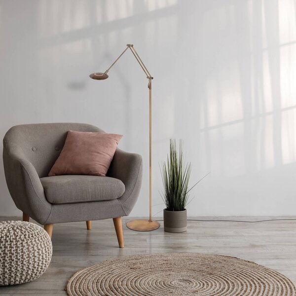 Steinhauer LED stojacia lampa Zenith2, 1-pl. žiarovka, bronzová, diaľkové ovládanie, Hnedá / staromosadz, Obývacia izba / jedáleň, kov, Moderný, Svetlo na čítanie