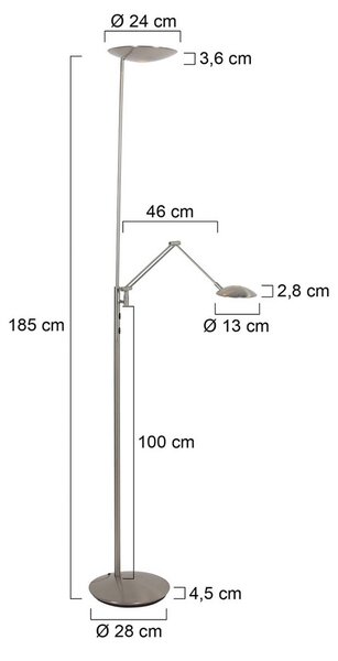 Steinhauer LED stojacia lampa osvetľujúca strop Daphne 2 +, na citanie, oceľ,, , Hliník / sivá / zinok, Obývacia izba / jedáleň, kov, Moderný, Zemné bodové svetlo