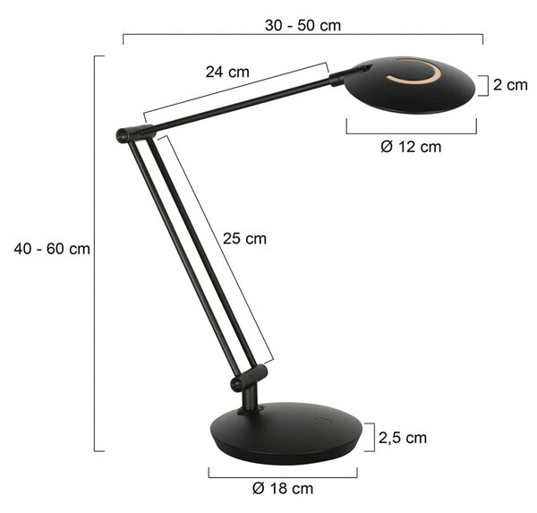 Steinhauer LED stolná lampa Zenith 2, čierna, diaľkové ovládanie, Čierna, Pracovňa / Kancelária, kov, Moderný, Stolová lampa