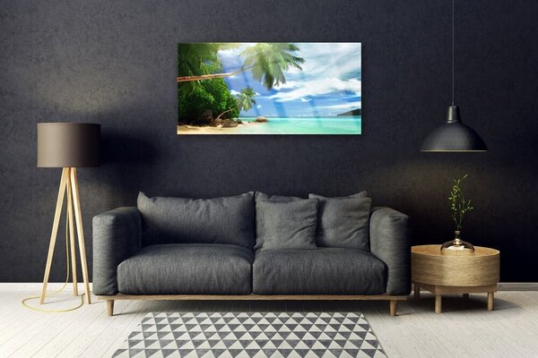Skleneny obraz Palma pláž more krajina 100x50 cm 2 Prívesky