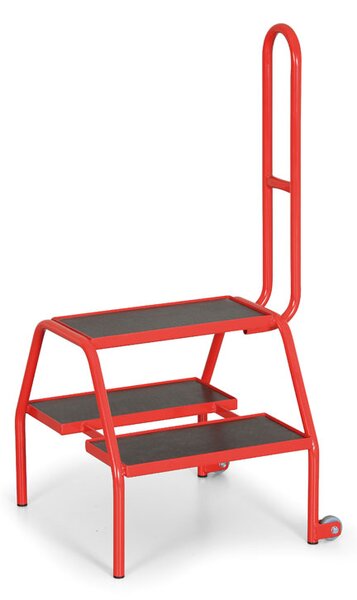 Oceľové mobilné schodíky s opornou rukoväťou, 2 kolieska, výška plošiny 46 cm