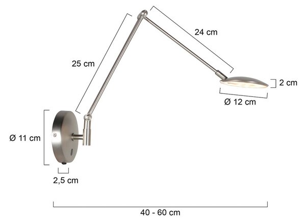 Steinhauer LED nástenné svetlo Zenith 2 s ramenom, oceľ, kov, zástrčka, Hliník / sivá / zinok, Obývacia izba / jedáleň, kov, Moderný, Nástenné svietidlo