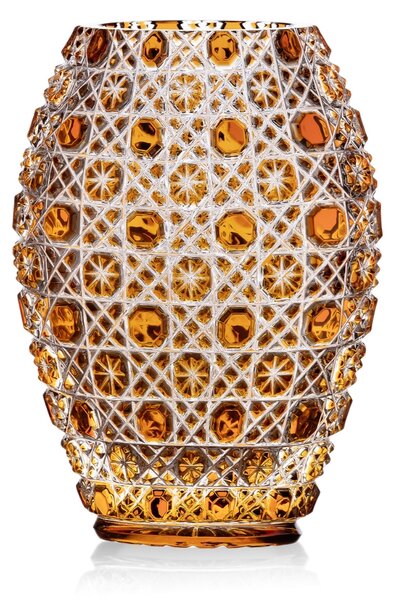Bohémia Crystal Ručne brúsená váza Osmihran Amber 205mm