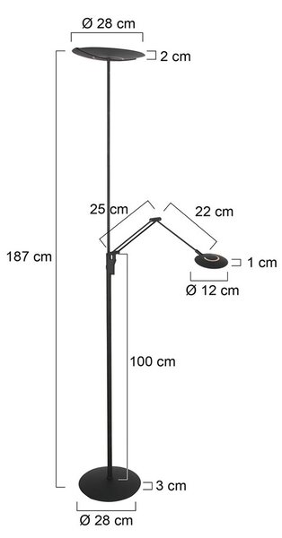 Steinhauer LED stojacia lampa Zenith 2 čierna, na citanie, diaľkové ovládanie, Čierna, Obývacia izba / jedáleň, kov, Moderný, Zemné bodové svetlo