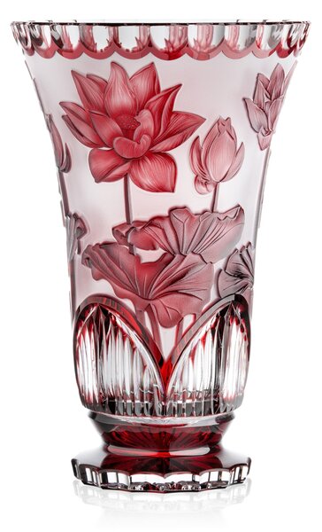 Bohémia Crystal Ručne brúsená váza Lotos Rubín 305mm